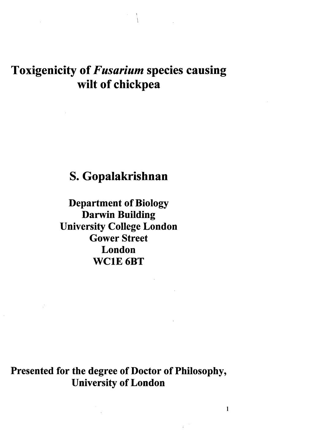 Toxigenicity of Fusarium Species Causing Wilt Of