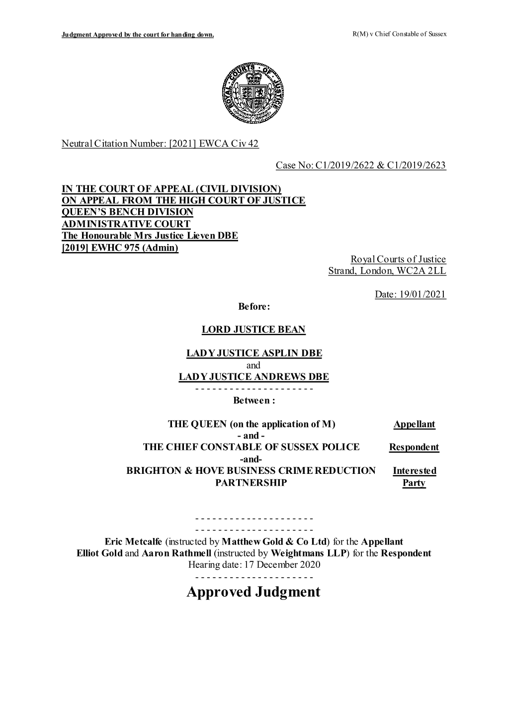 Court of Appeal Judgment Template