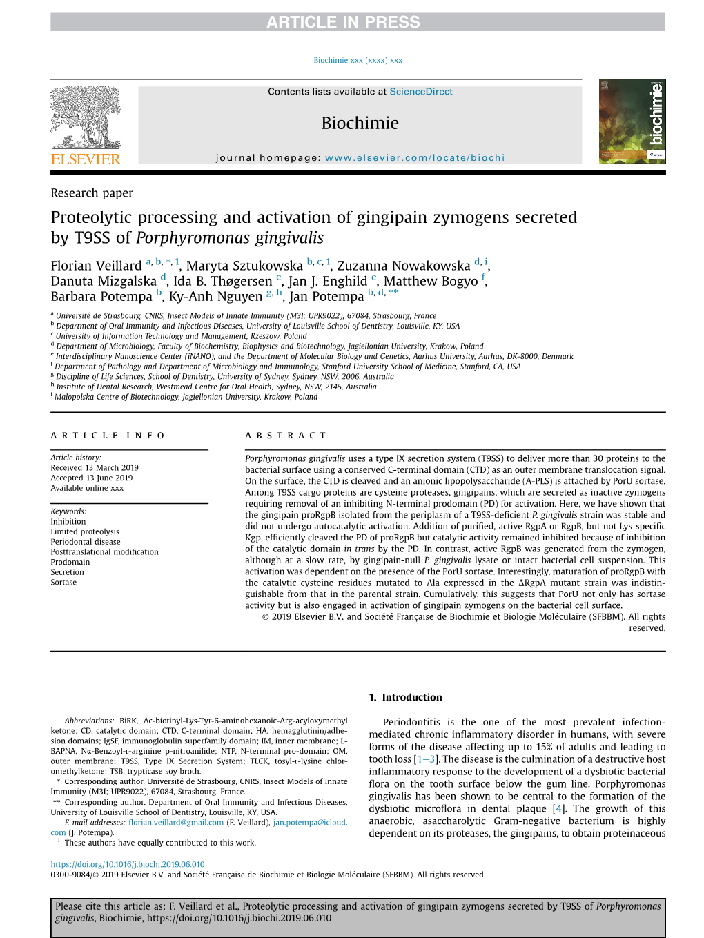 Proteolytic Processing and Activation of Gingipain Zymogens Secreted by T9SS of Porphyromonas Gingivalis