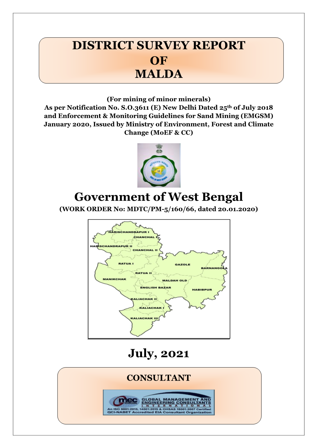 DISTRICT SURVEY REPORT of MALDA Government of West Bengal July, 2021