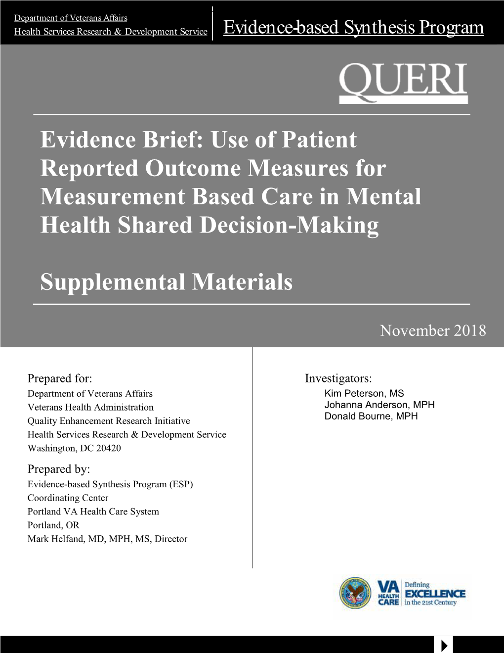 Evidence Brief: Use of Patient Reported Outcome Measures for Measurement Based Care in Mental Health Shared Decision-Making