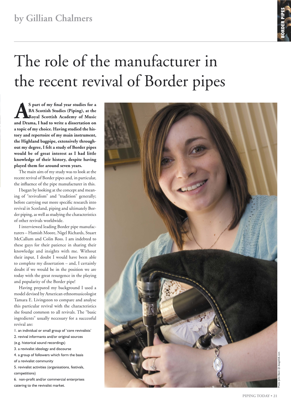 The Role of the Manufacturer in the Recent Revival of Border Pipes