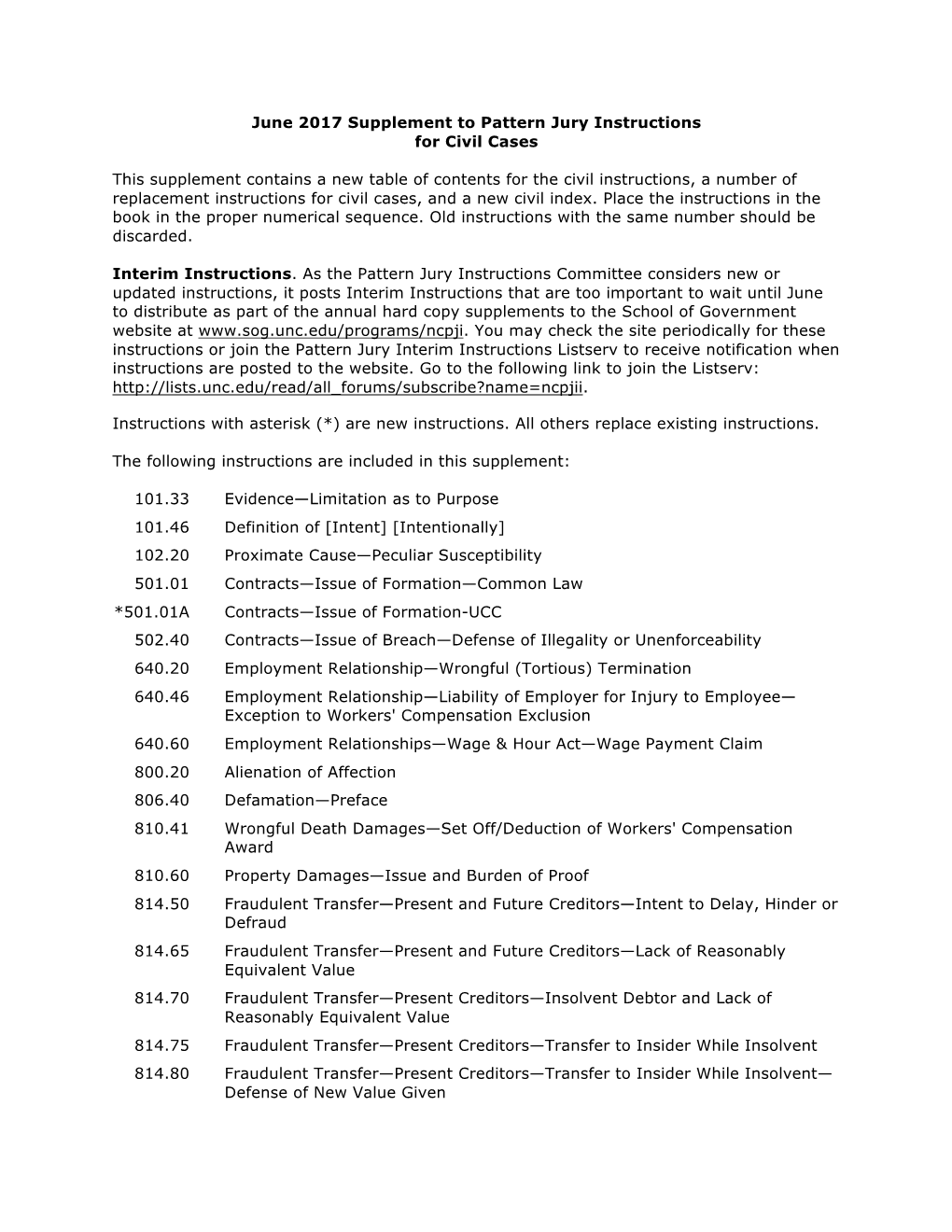 2017 Supplement to Pattern Jury Instructions for Civil Cases