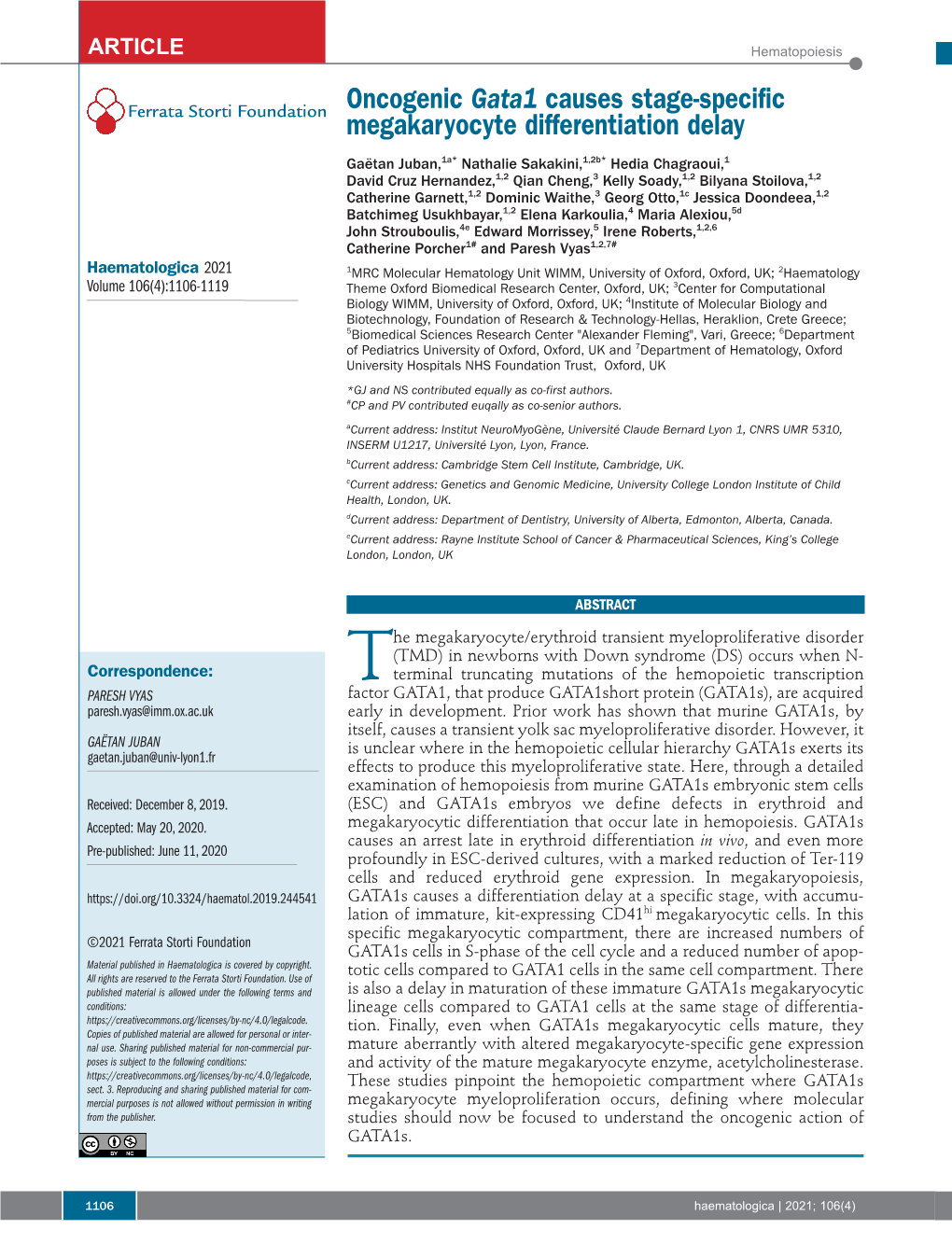 Oncogenic Gata1 Causes Stage-Specific Megakaryocyte