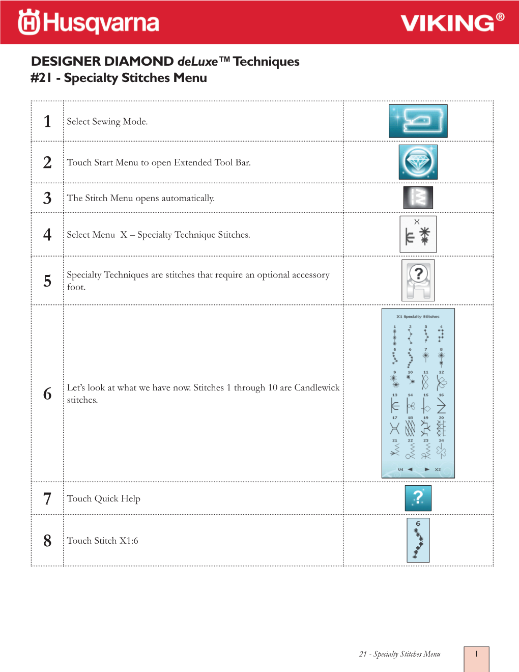 DESIGNER DIAMOND Deluxe™ Techniques #21 - Specialty Stitches Menu