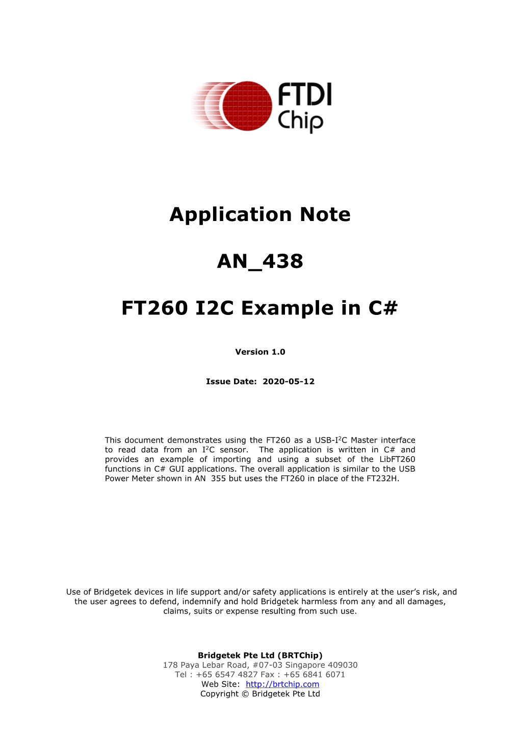 FT260 I2C Example in C