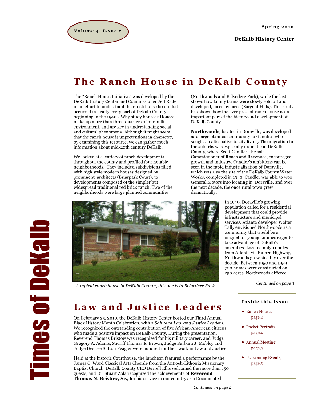 Dekalb History Center Newsletter: 2010 Spring