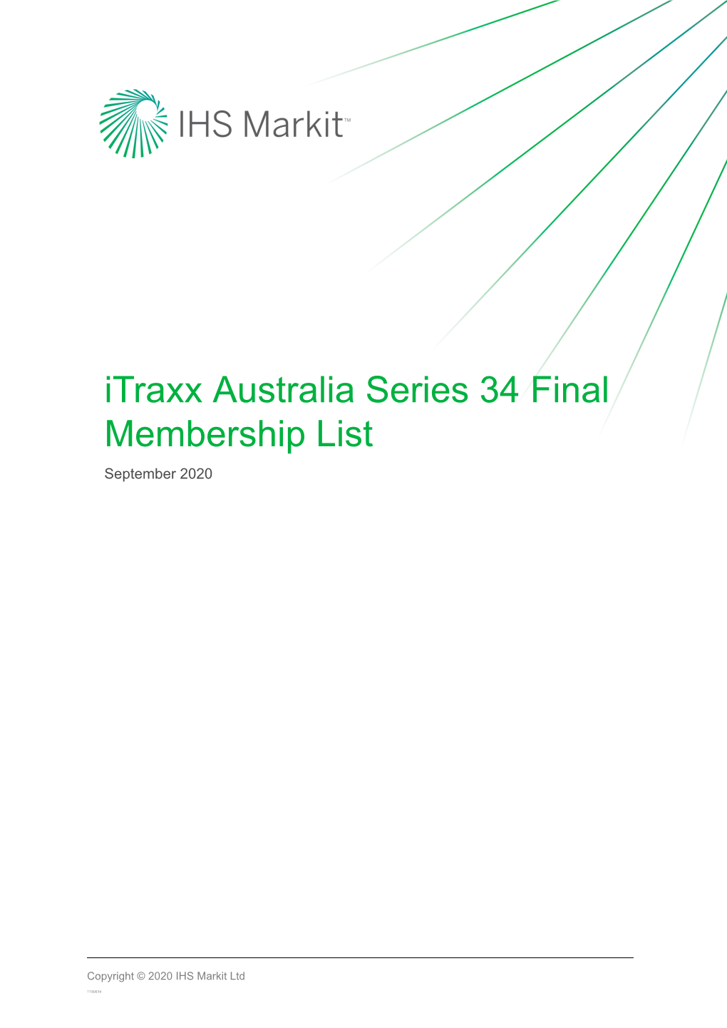 Itraxx Australia Series 34 Final Membership List September 2020