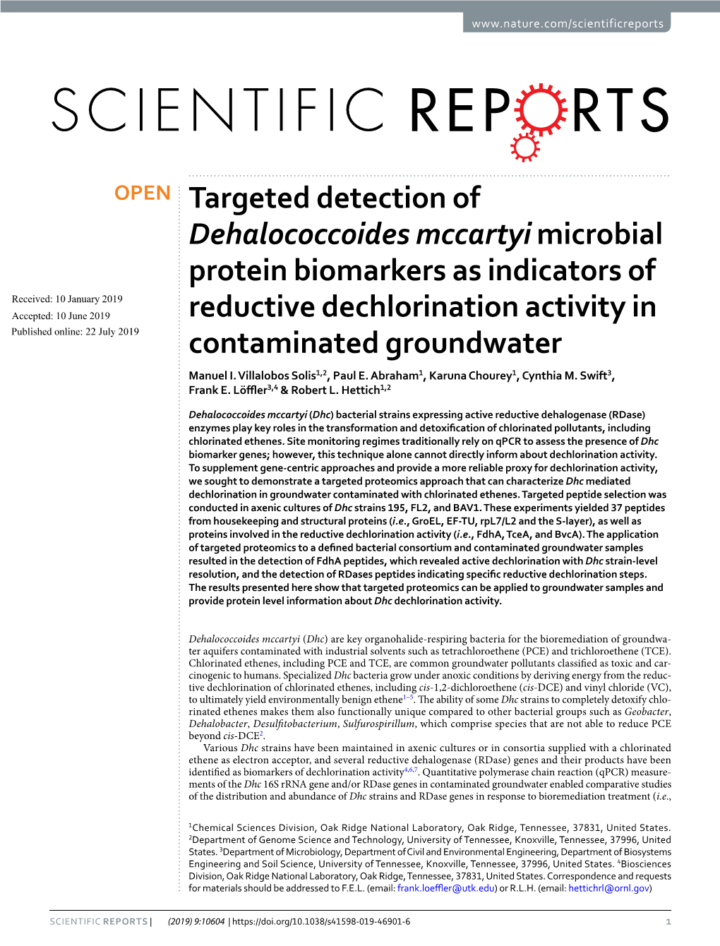 Targeted Detection of Dehalococcoides Mccartyi