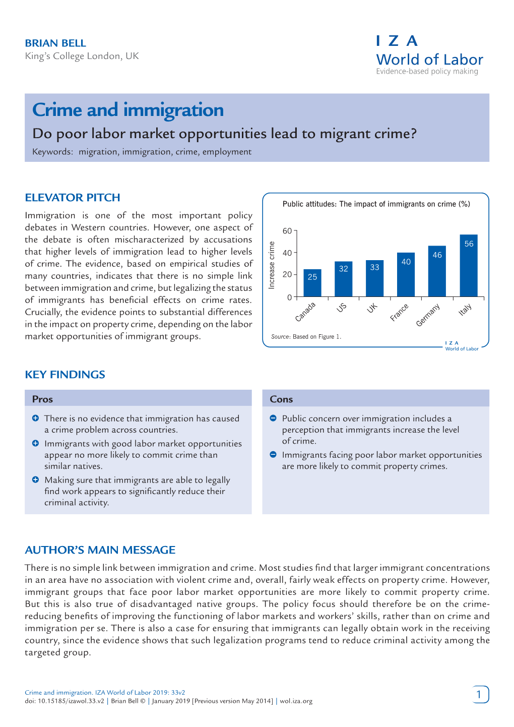 Crime and Immigration Do Poor Labor Market Opportunities Lead to Migrant Crime? Keywords: Migration, Immigration, Crime, Employment
