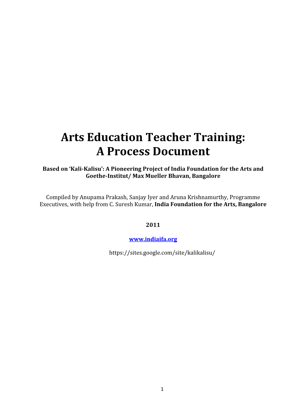 Arts Education Teacher Training: a Process Document
