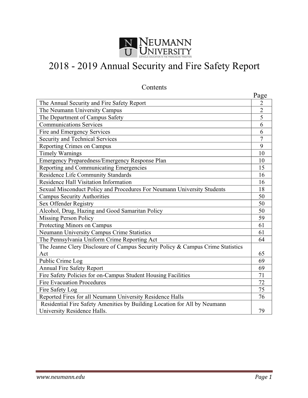 2018 - 2019 Annual Security and Fire Safety Report