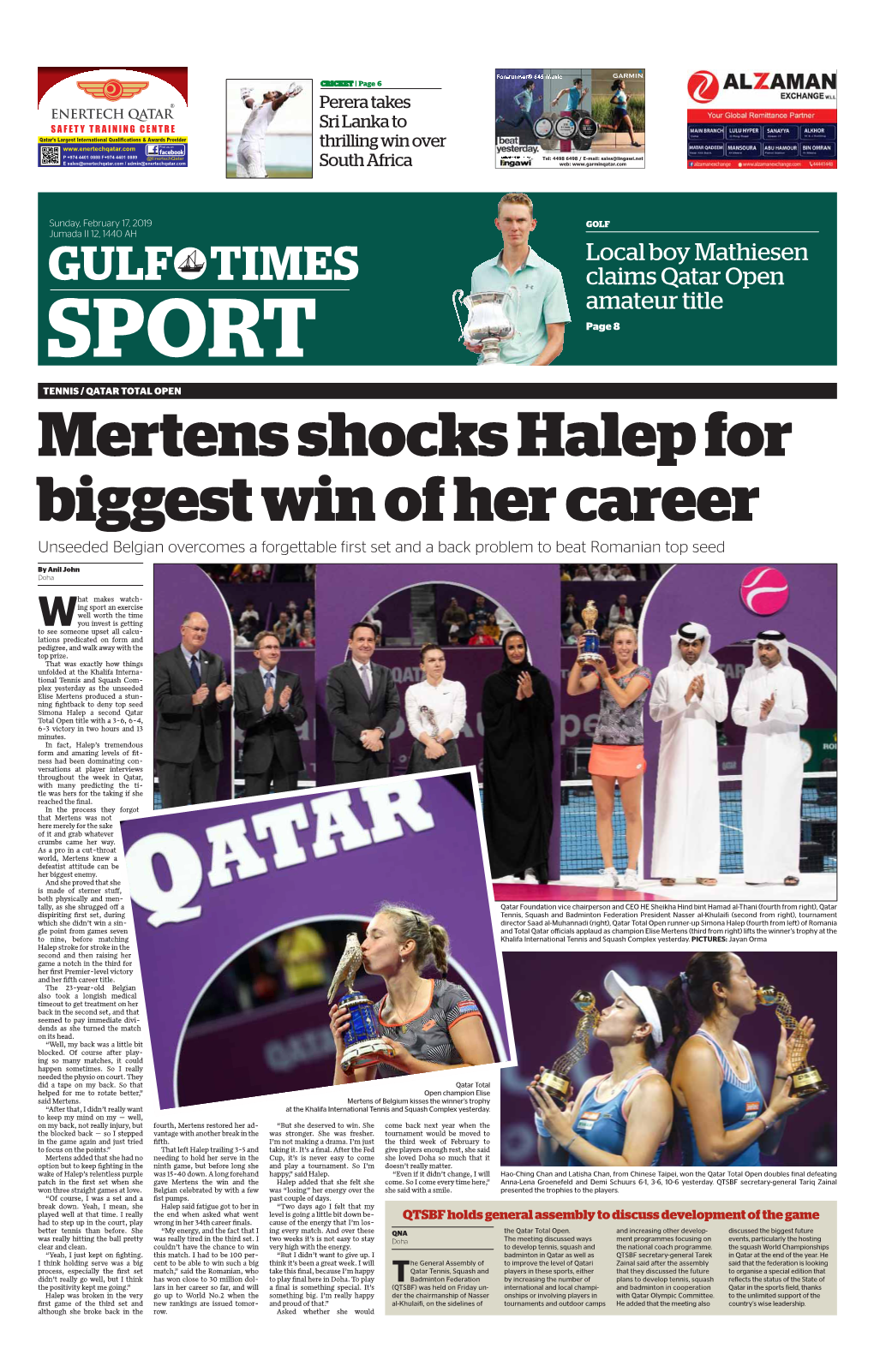 Mertens Shocks Halep for Biggest Win of Her Career Unseeded Belgian Overcomes a Forgettable First Set and a Back Problem to Beat Romanian Top Seed