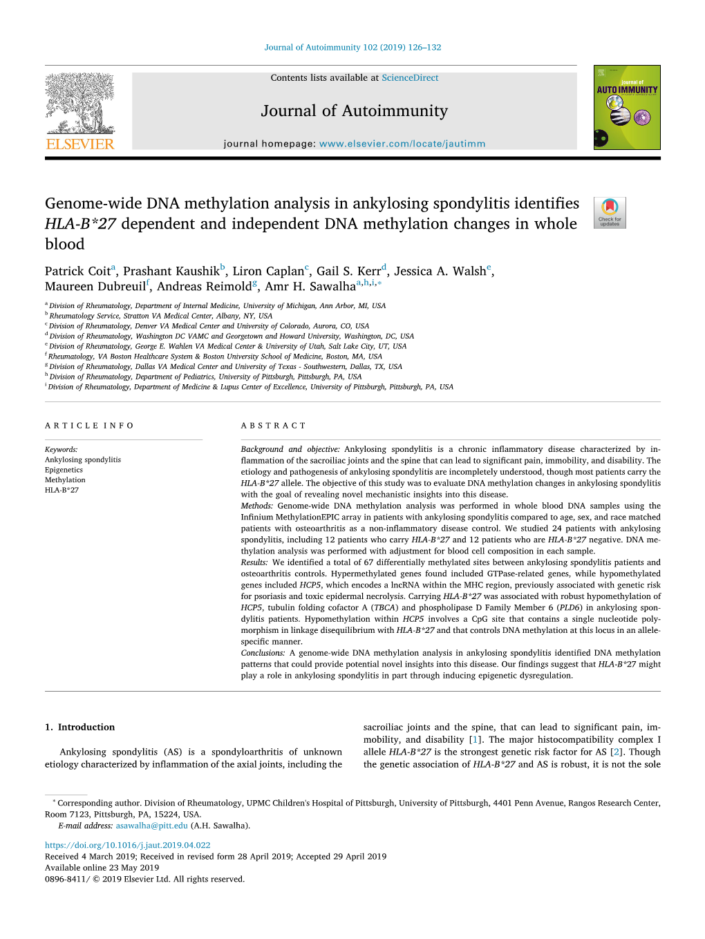 Genome-Wide DNA Methylation Analysis in Ankylosing Spondylitis