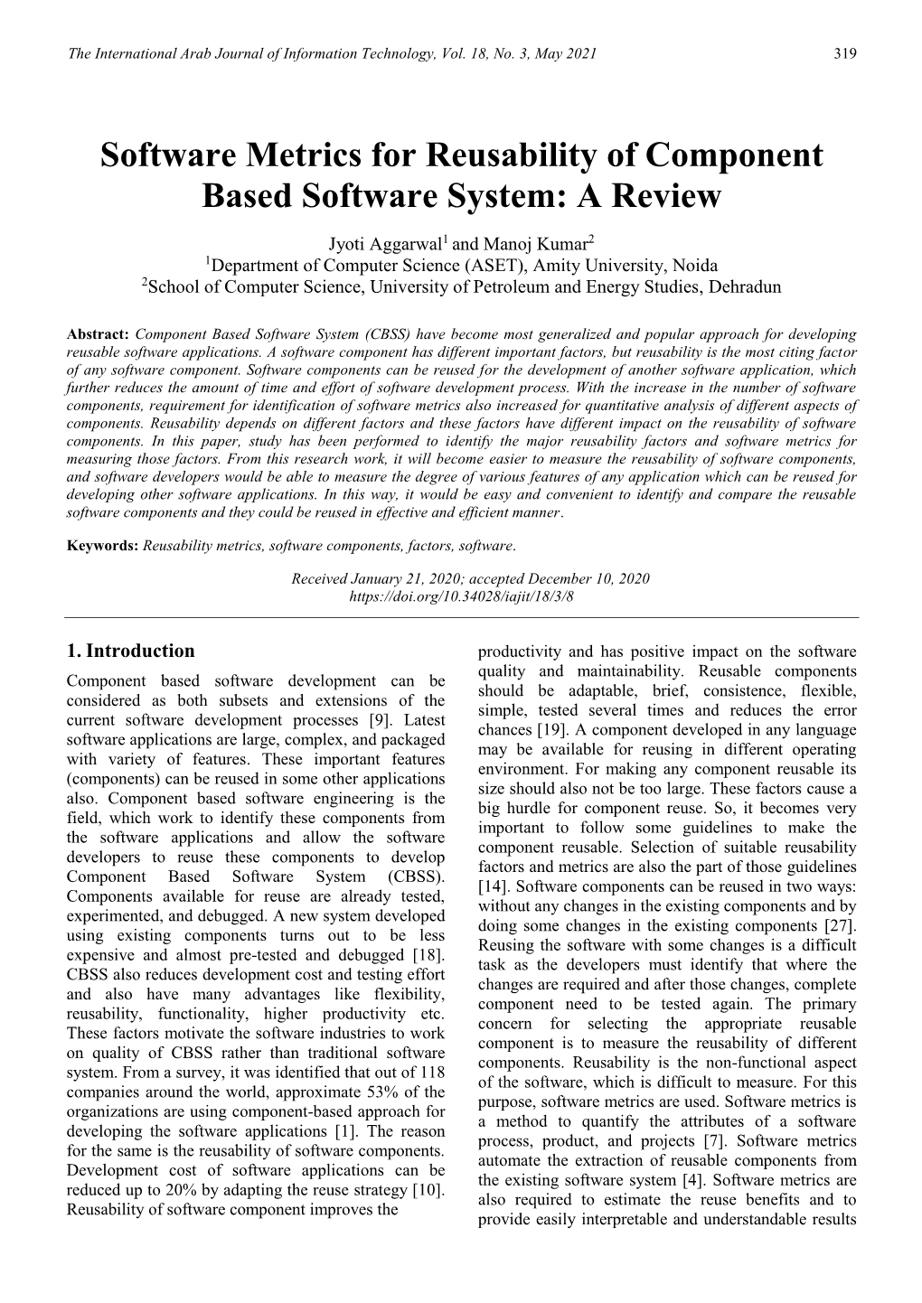 Software Metrics for Reusability of Component Based Software System: a Review