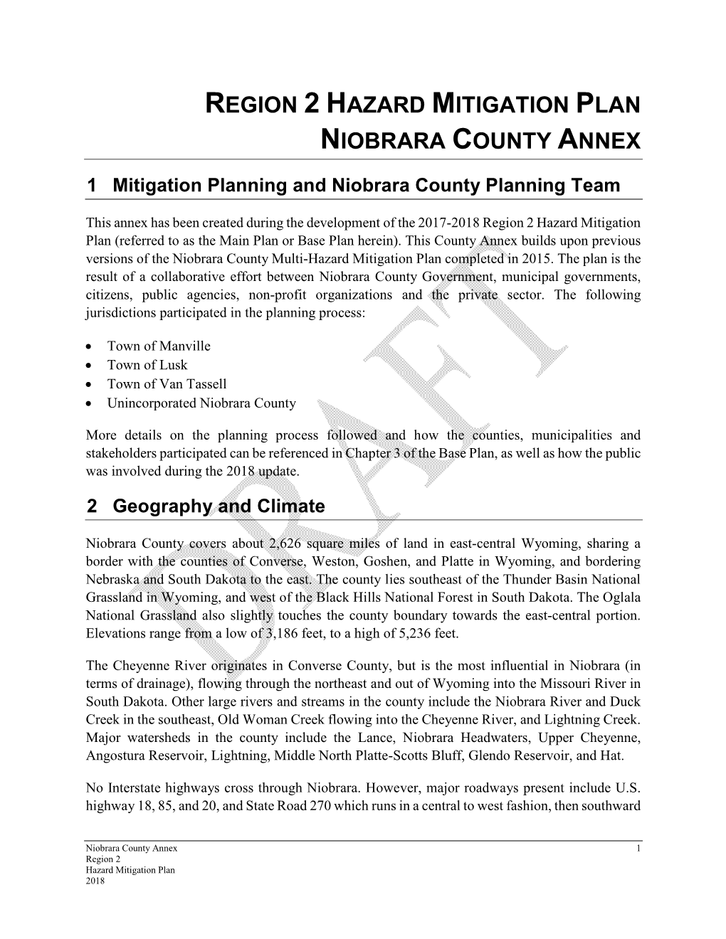 Region 2 Hazard Mitigation Plan Niobrara County Annex