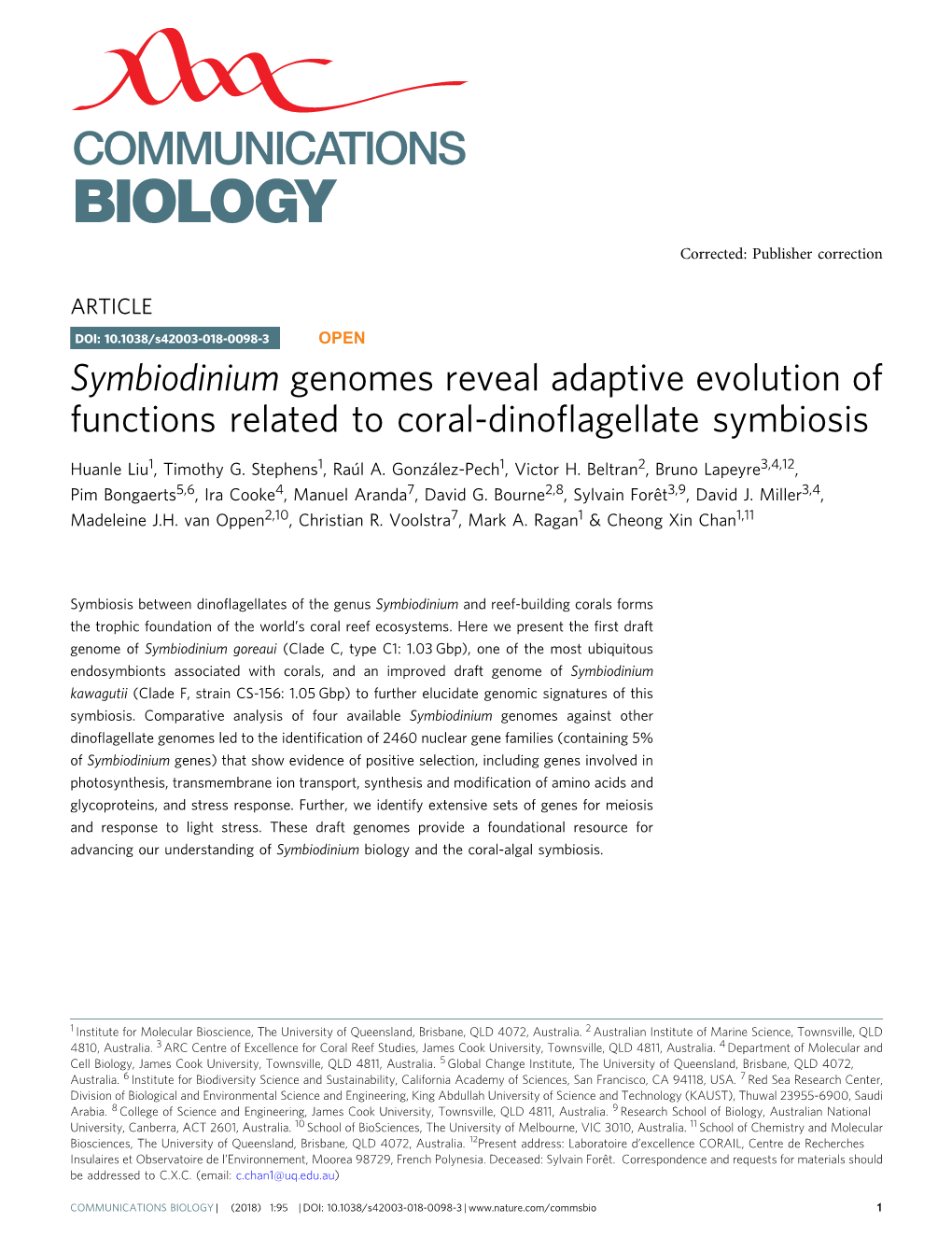 Symbiodinium Genomes Reveal Adaptive Evolution of Functions Related to Coral-Dinoflagellate Symbiosis