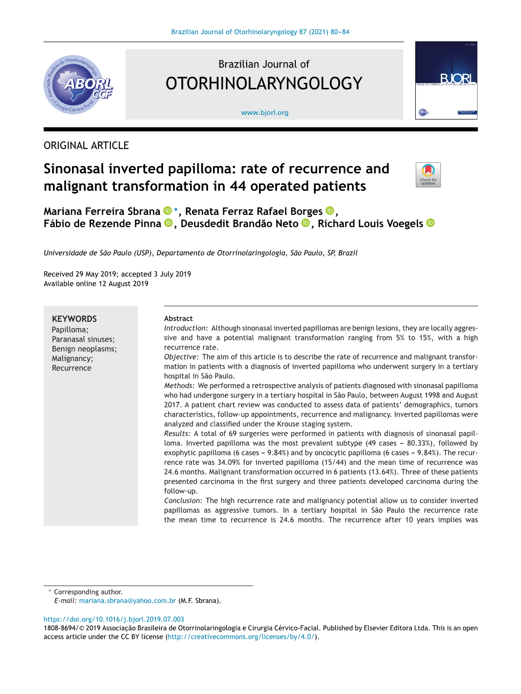 Sinonasal Inverted Papilloma: Rate of Recurrence And