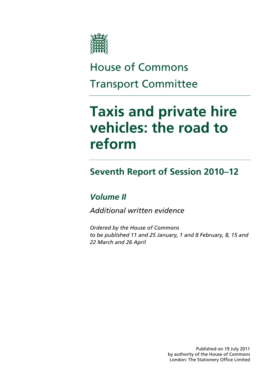 Taxis and Private Hire Vehicles: the Road to Reform