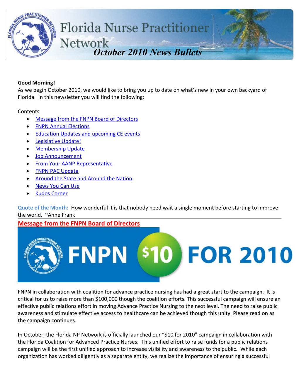 Message from the FNPN Board of Directors