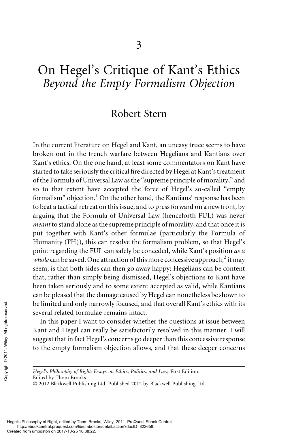 On Hegel's Critique of Kant's Ethics