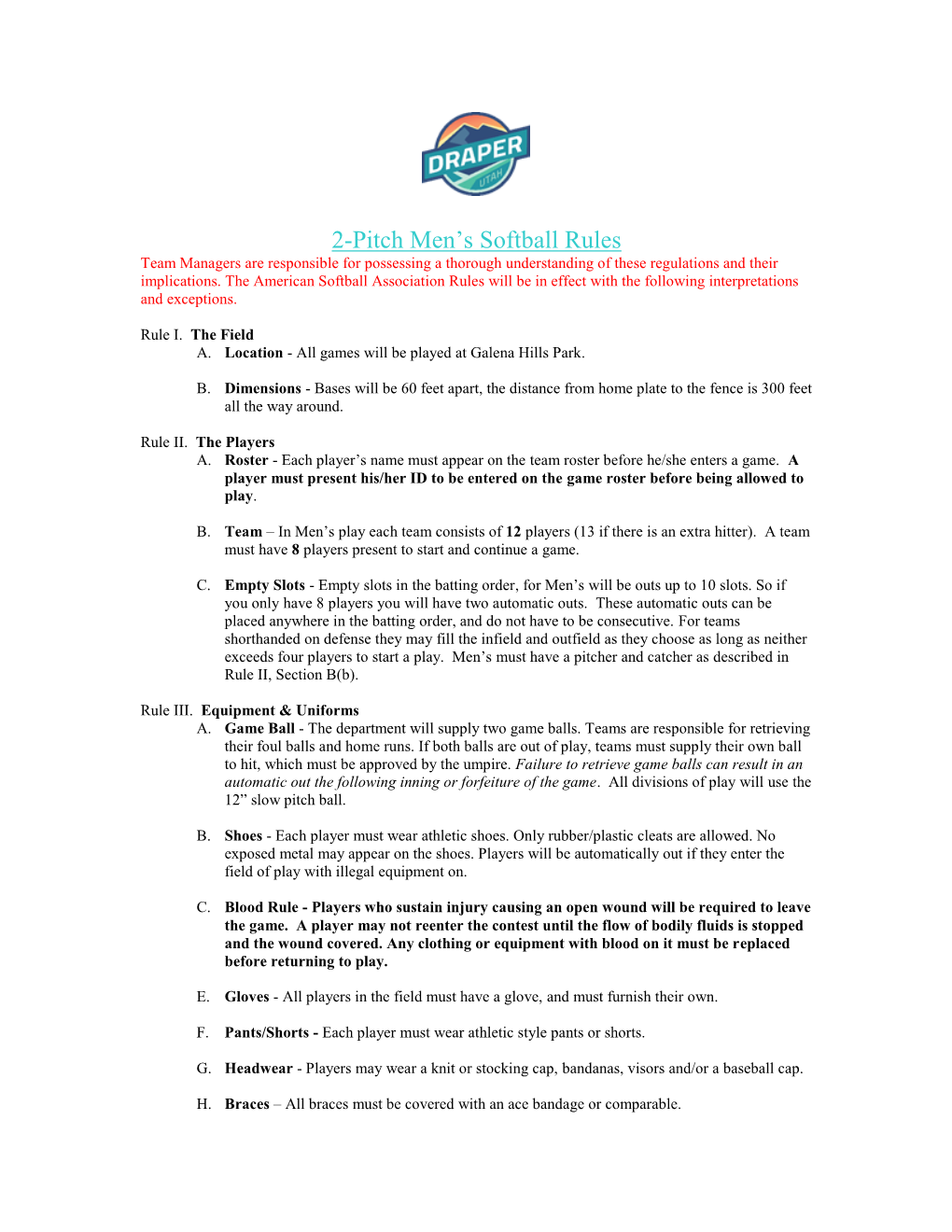 2-Pitch Softball Rules