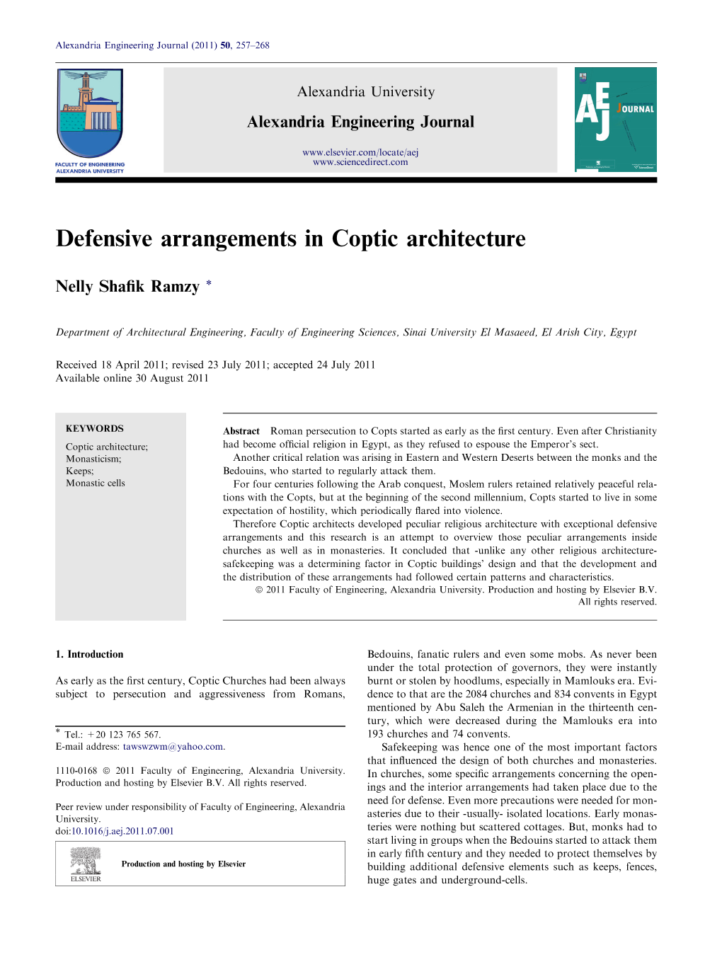 Defensive Arrangements in Coptic Architecture