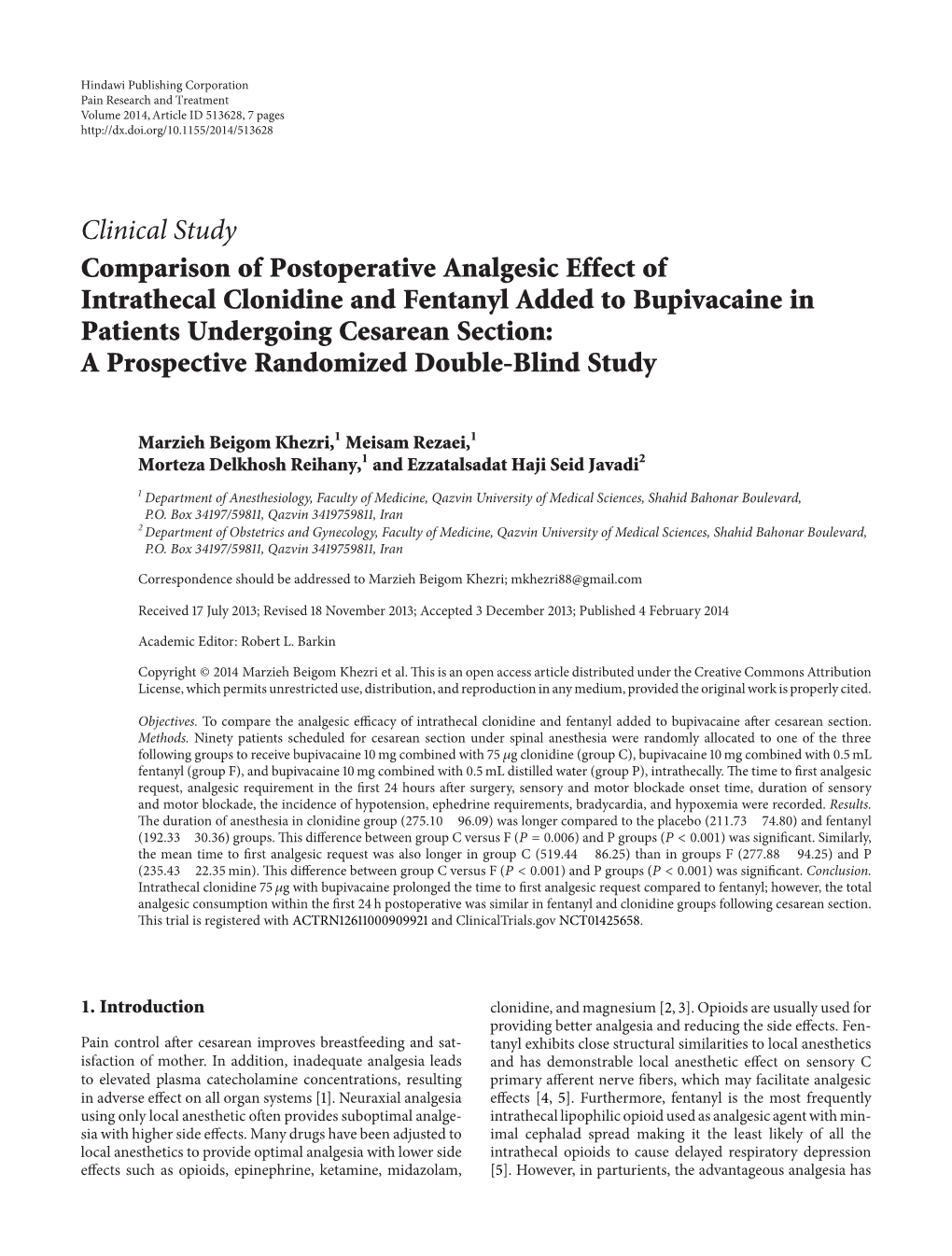 Clinical Study Comparison of Postoperative Analgesic Effect Of
