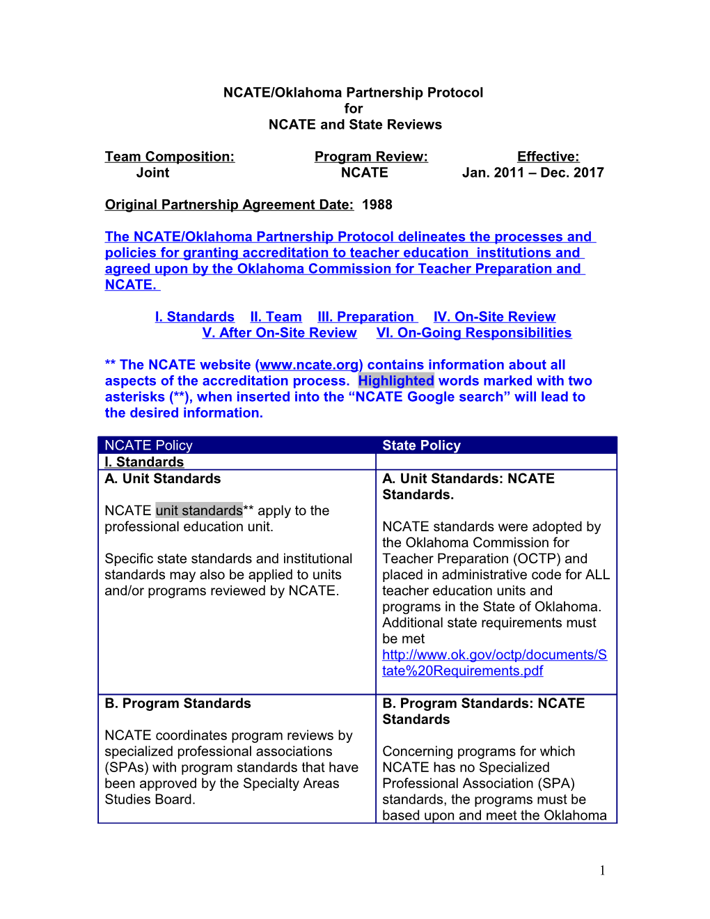 State/NCATE Partnership Protocol