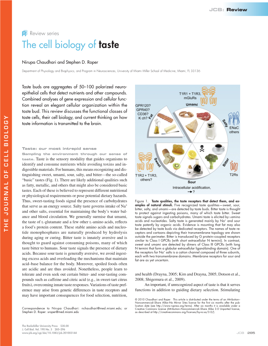 The Cell Biology of Taste