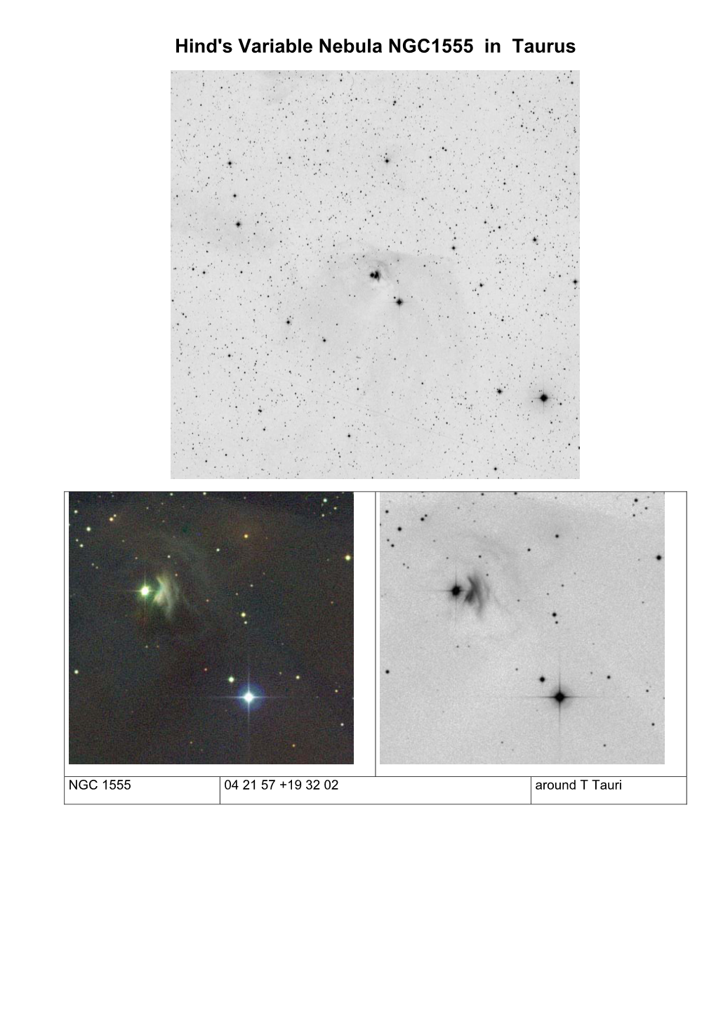 Hind's Variable Nebula NGC1555 in Taurus