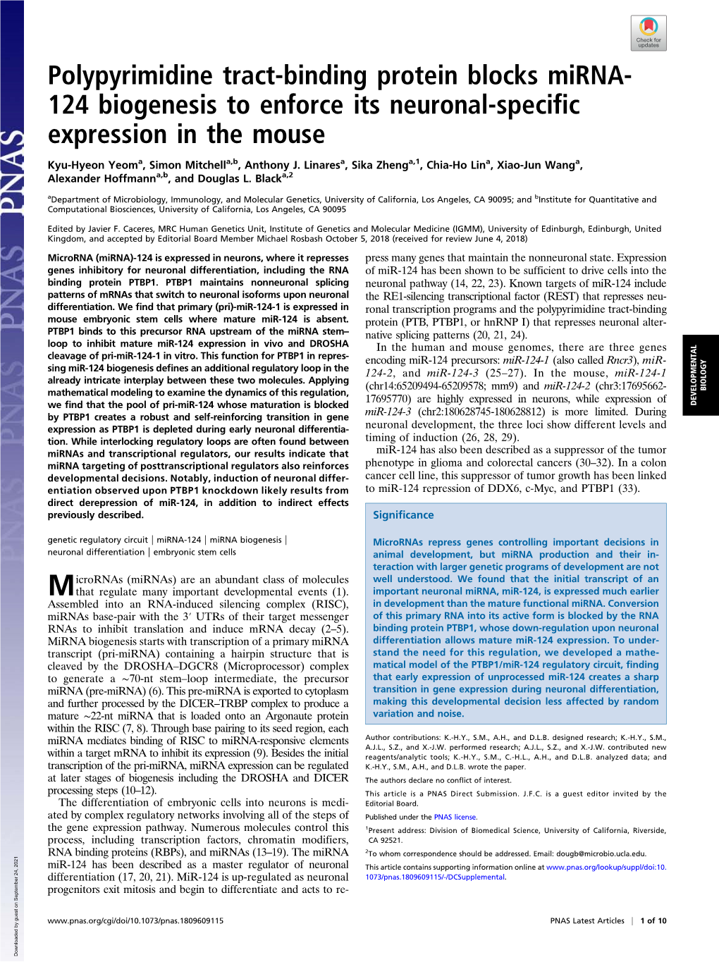 Polypyrimidine Tract-Binding Protein Blocks Mirna-124 Biogenesis To