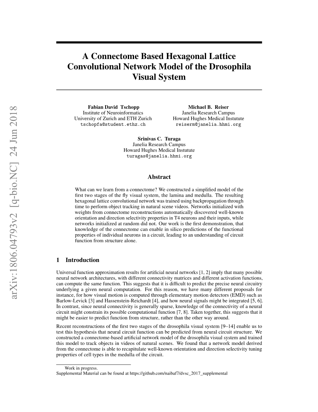 A Connectome Based Hexagonal Lattice Convolutional Network Model of the Drosophila Visual System