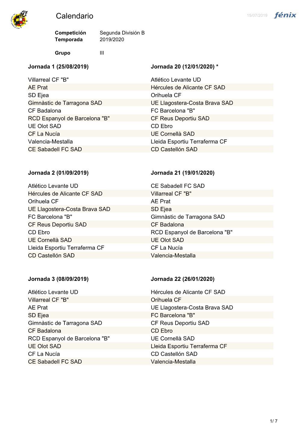 Calendario 15/07/2019