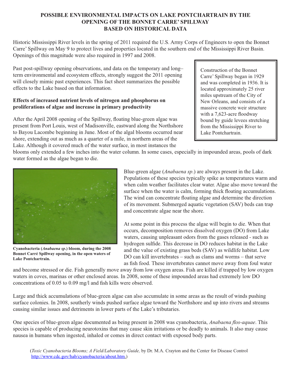 Possible Environmental Impacts on Lake Pontchartrain by the Opening of the Bonnet Carre’ Spillway Based on Historical Data