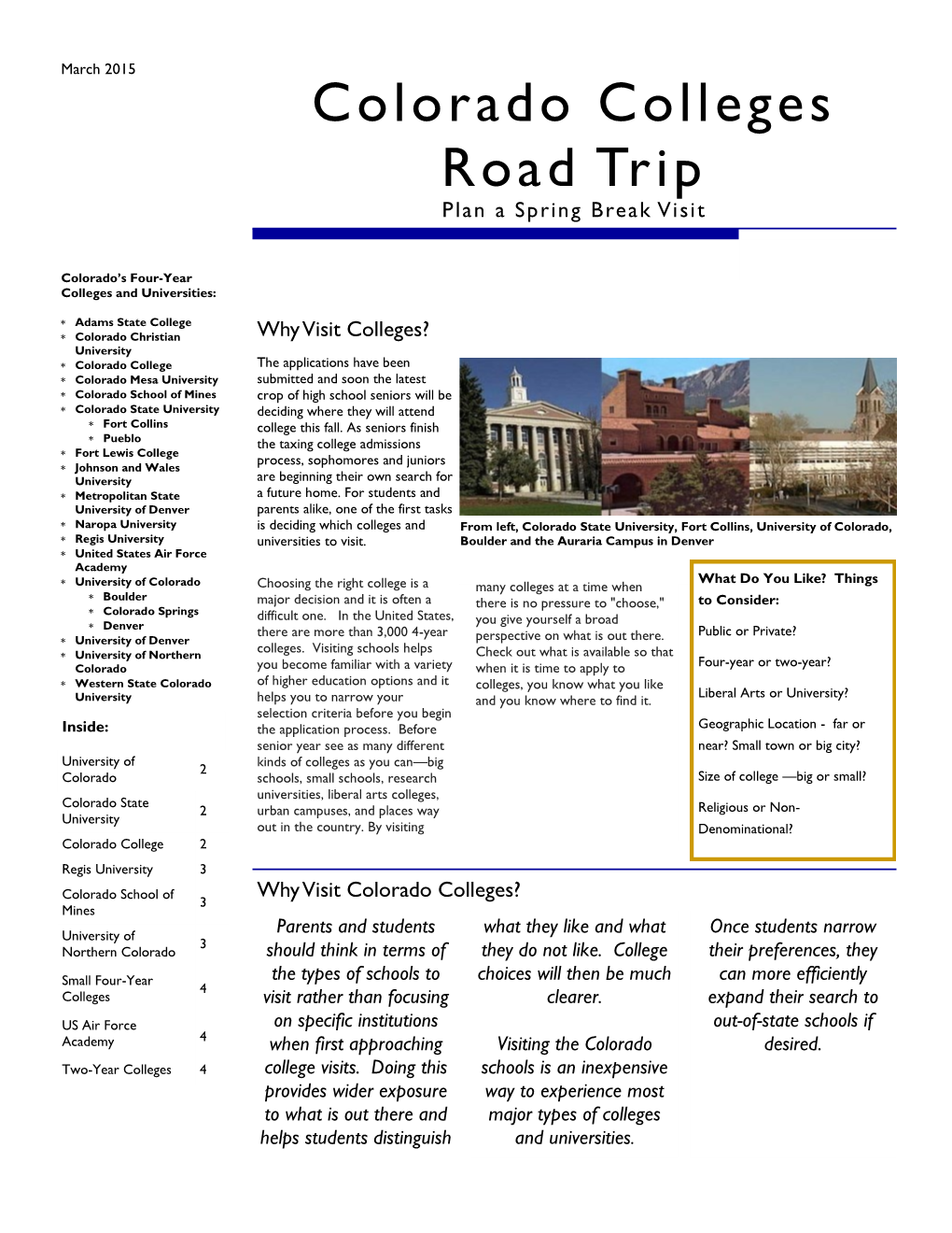 Colorado Colleges Road Trip Plan a Spring Break Visit