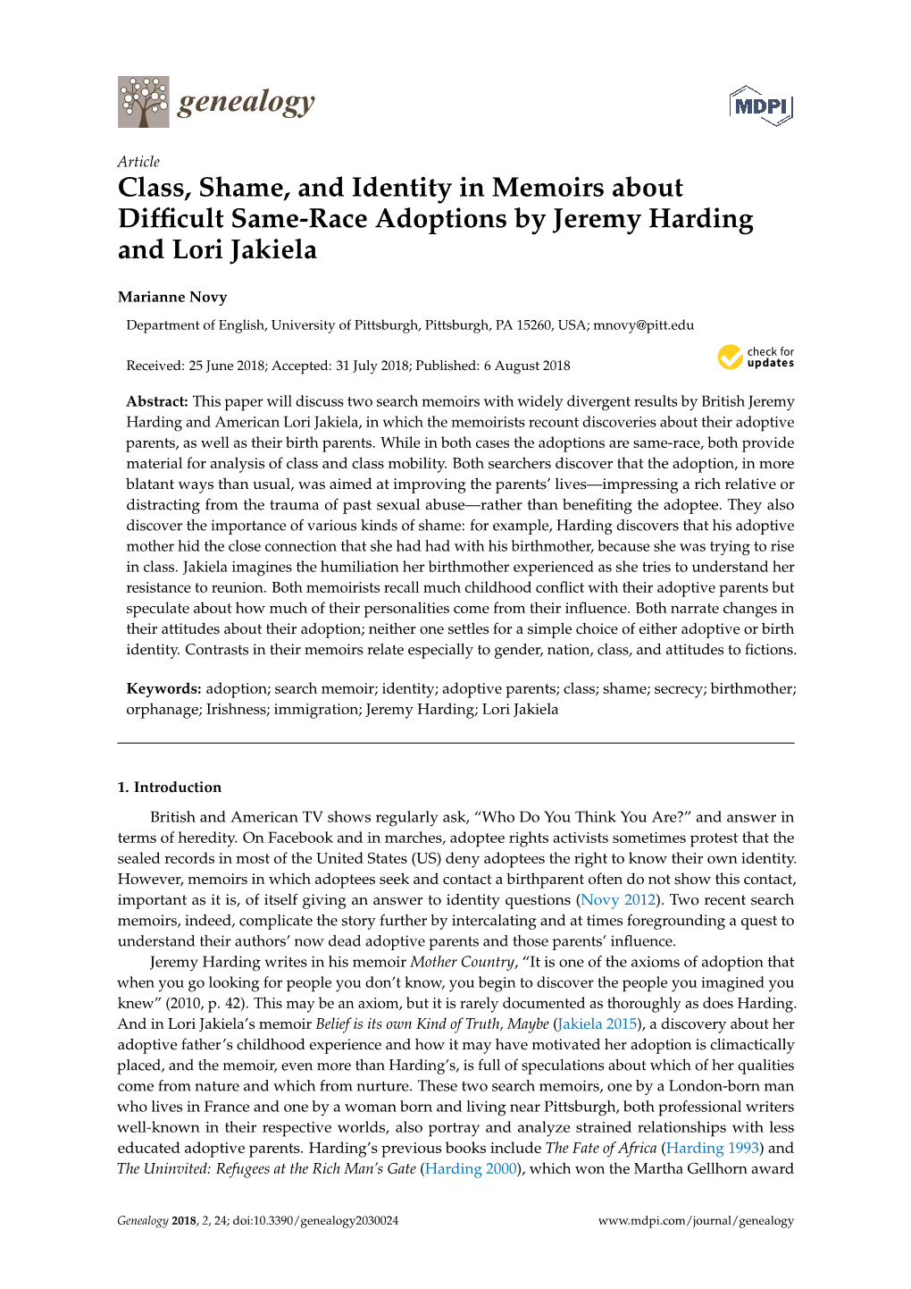 Class, Shame, and Identity in Memoirs About Difficult Same-Race Adoptions by Jeremy Harding and Lori Jakiela