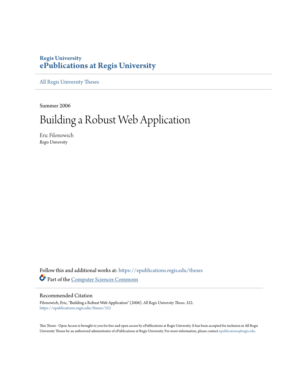 Building a Robust Web Application Eric Filonowich Regis University