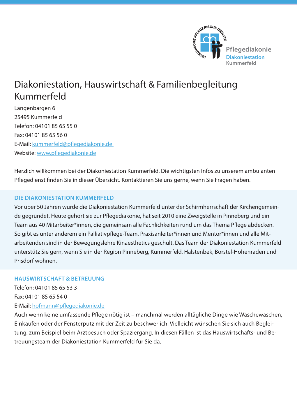 Diakoniestation, Hauswirtschaft & Familienbegleitung Kummerfeld