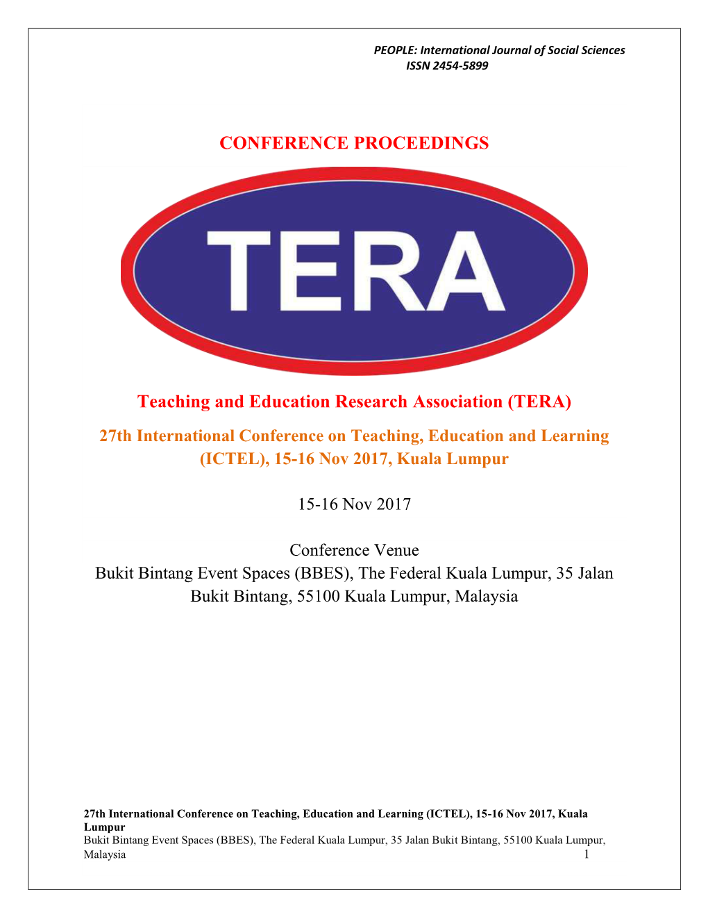 TERA International Conference, Kuala-Lumpur, November 2017