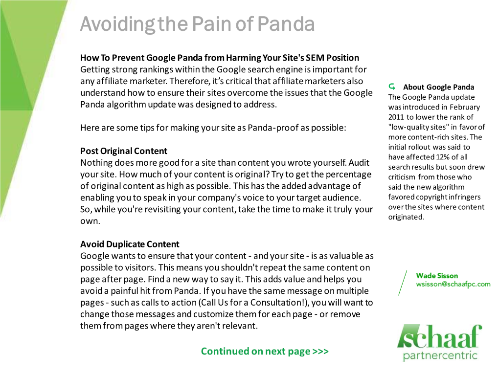 Avoiding the Pain of Panda