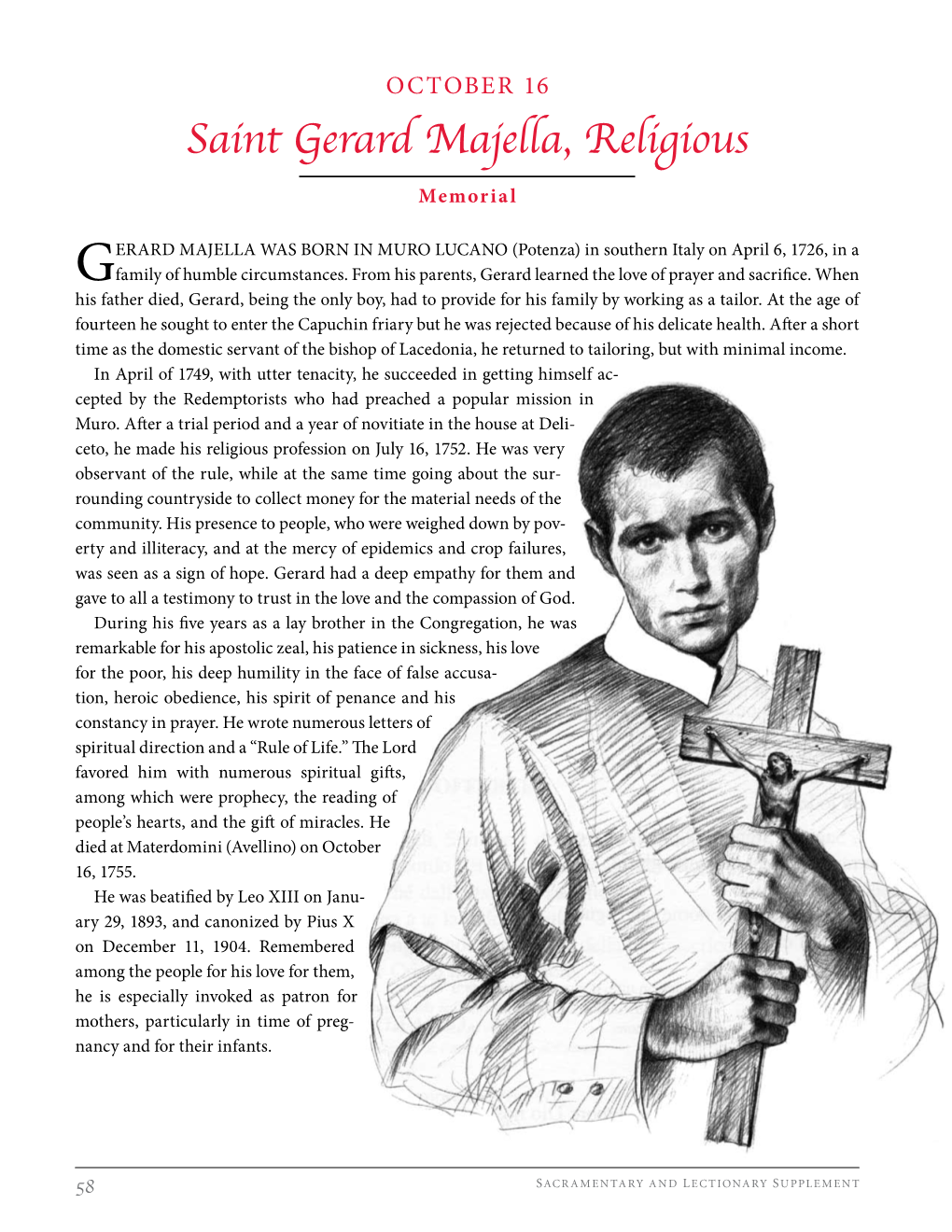 Saint Gerard Majella, Religious Memorial