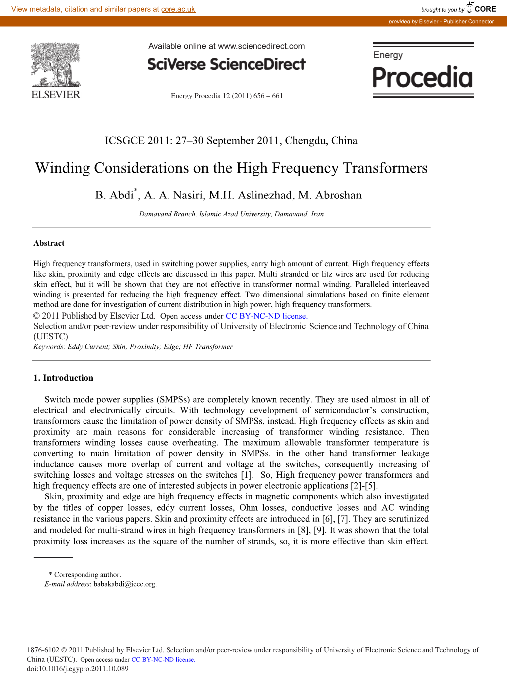 Winding Considerations on the High Frequency Transformers