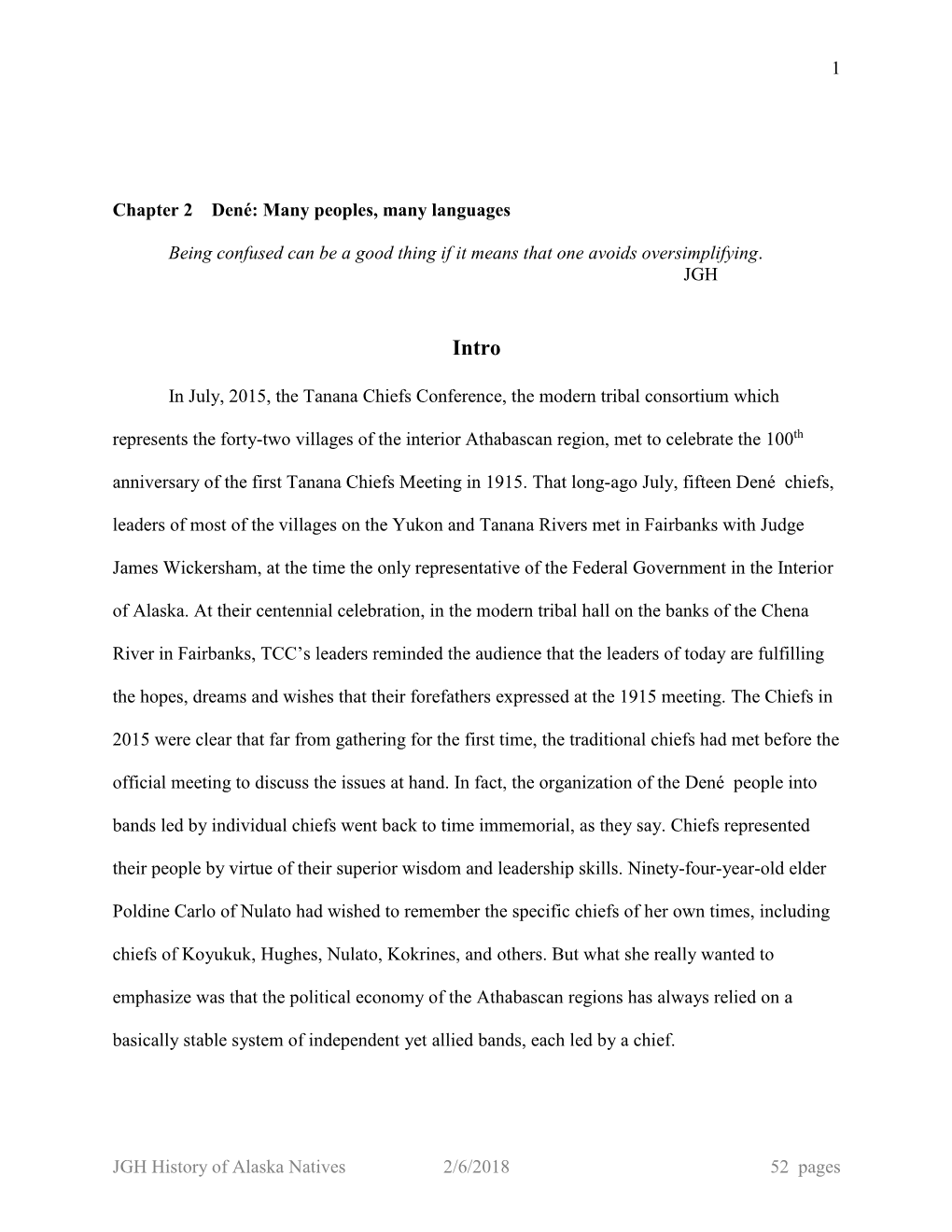 1 JGH History of Alaska Natives 2/6/2018 52 Pages Chapter 2 Dené