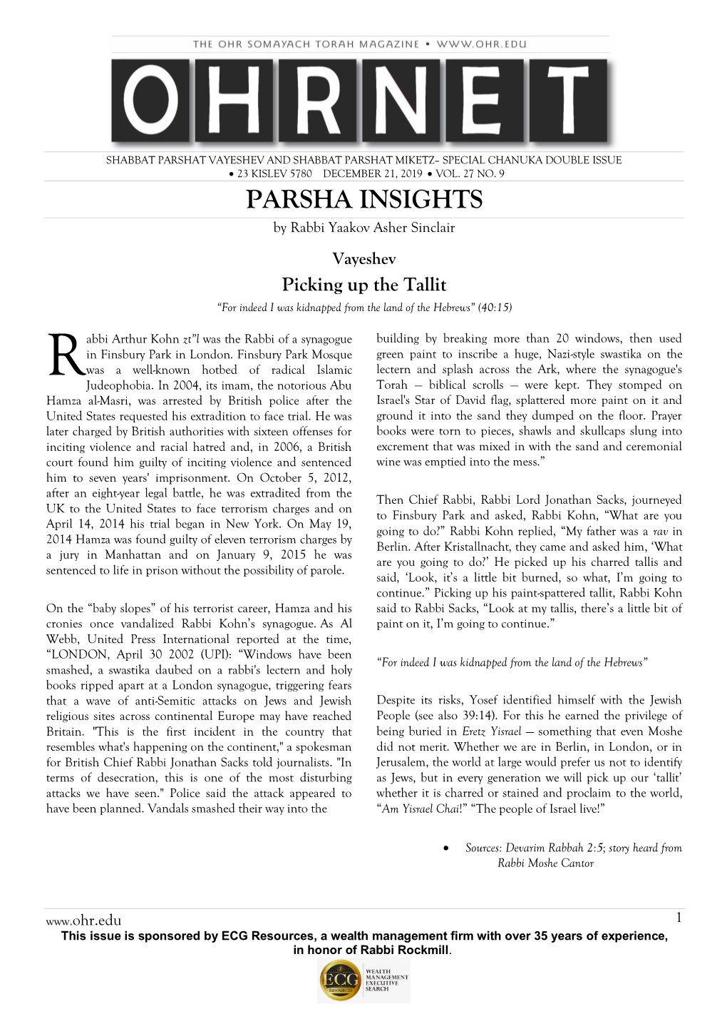 PARSHA INSIGHTS by Rabbi Yaakov Asher Sinclair