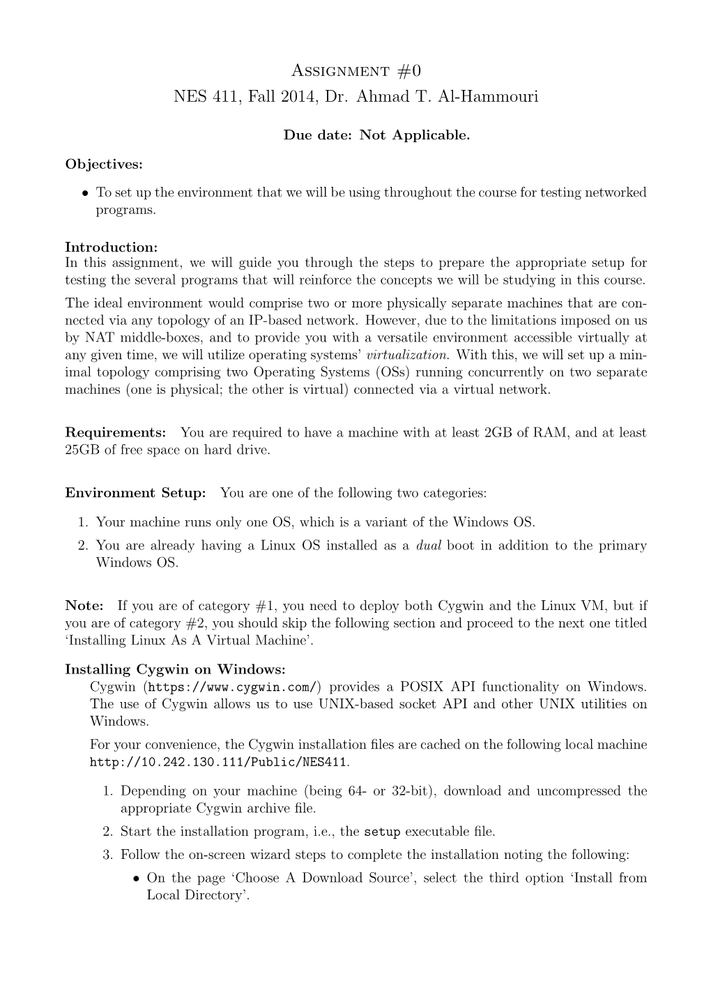 Assignment #0 NES 411, Fall 2014, Dr. Ahmad T. Al-Hammouri