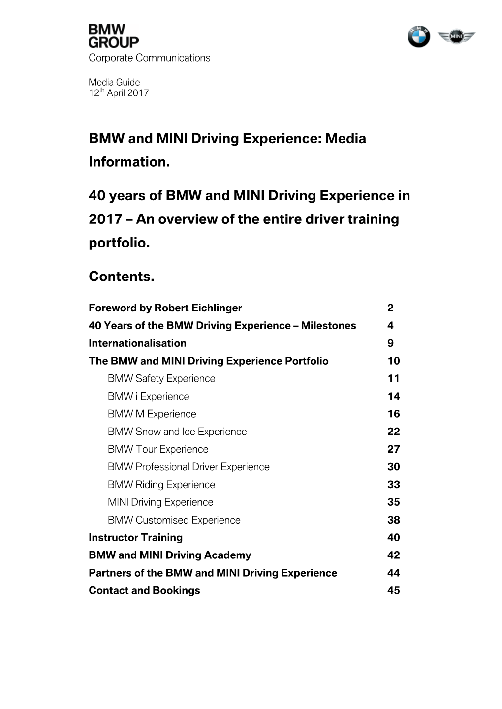 BMW and MINI Driving Experience: Media Information