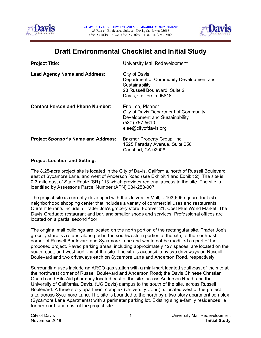 Draft Environmental Checklist and Initial Study