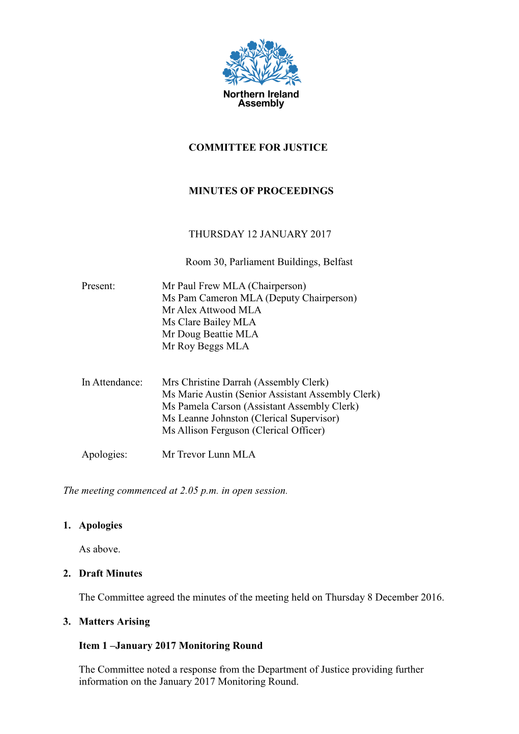 Committee for Justice Minutes of Proceedings