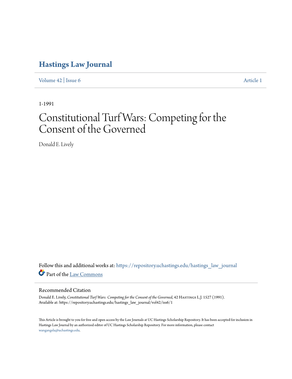 Constitutional Turf Wars: Competing for the Consent of the Governed Donald E